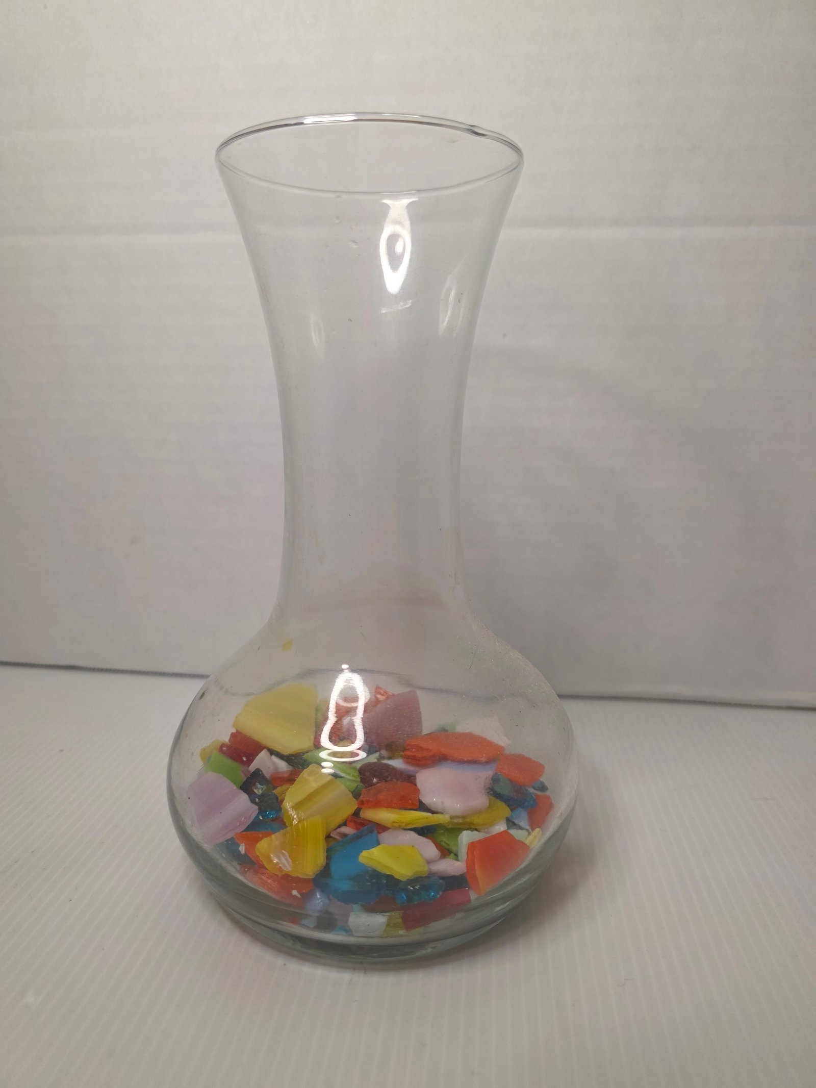 Clear Glass Vase with Mixed Colored Glass Pieces Decorative Fill (1 of 3)