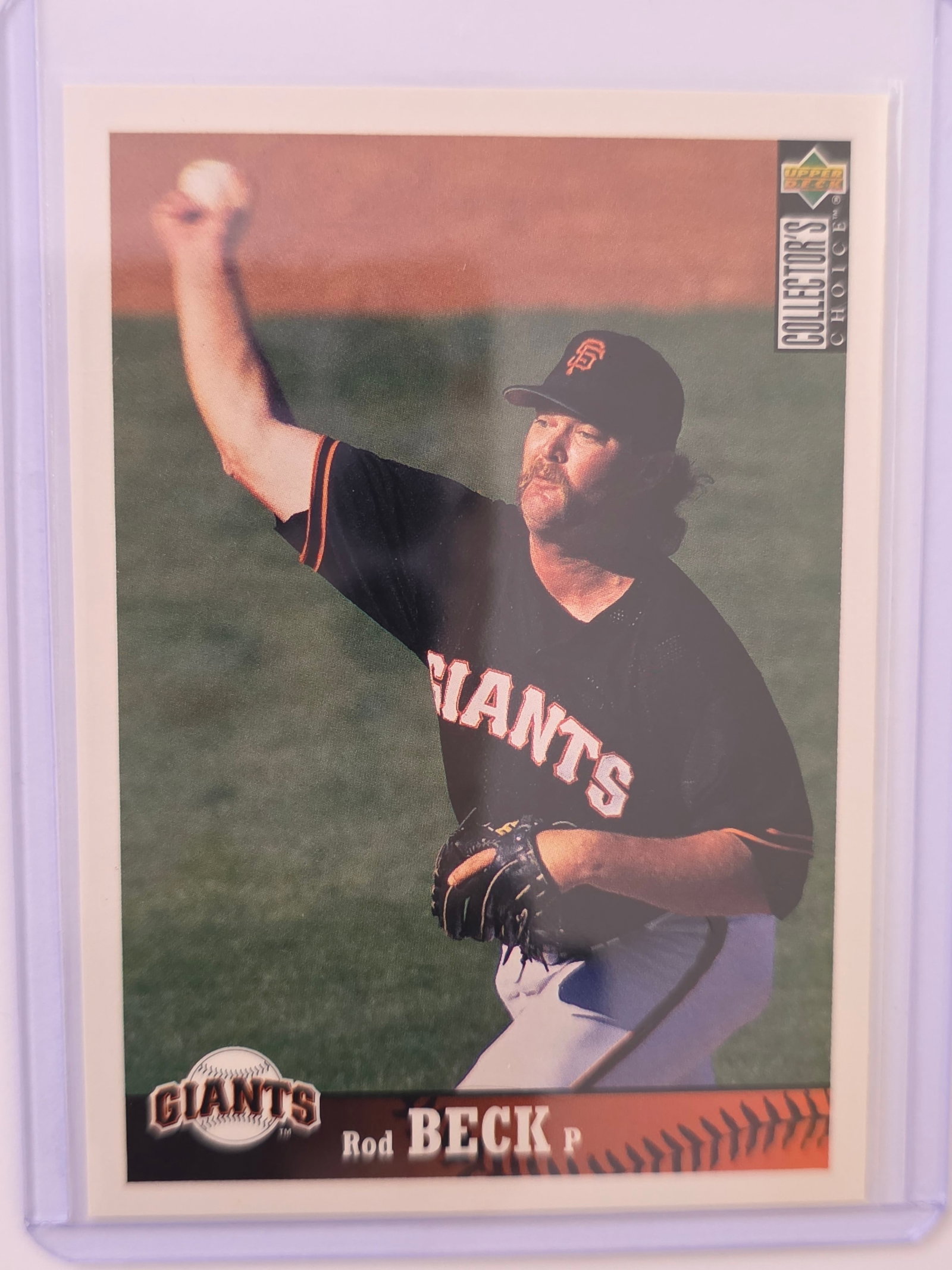 Rod Beck Collectors Choice 1997 Upper Deck San Francisco Giants: 1997 Upper Deck Collector’s Choice Rod Beck card featuring the San Francisco Giants closer. Base card from the Collector’s Choice set showing Beck during his late 90s MLB career. Stored in protect