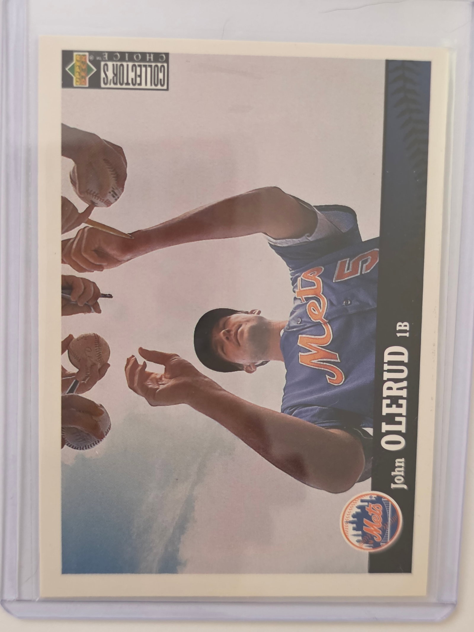 John Olerud Collectors Choice 1997 Upper Deck New York Mets: 1997 Upper Deck Collector’s Choice John Olerud card featuring the New York Mets first baseman. Base card from the Collector’s Choice set showing Olerud during his MLB career. Stored in protective