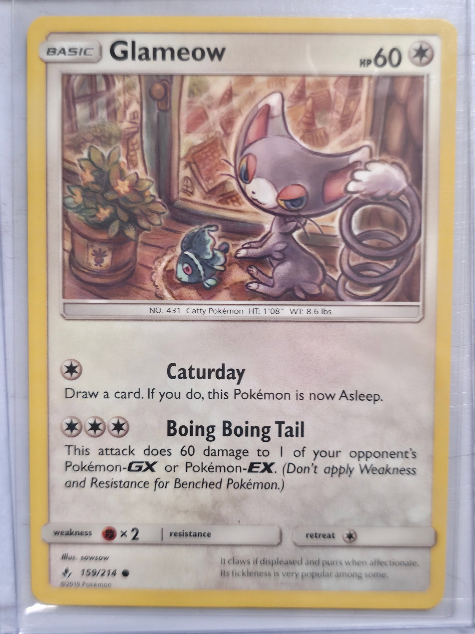 2019 Glameow Unbroken Bonds 159/214 Common: Glameow Basic Colorless Pokemon. Unbroken Bonds set. Card number 159/214. Common non holo. Illustrated by sowsow. 2019 Pokemon. Preowned card stored in penny sleeve and top loader. Sold as shown.