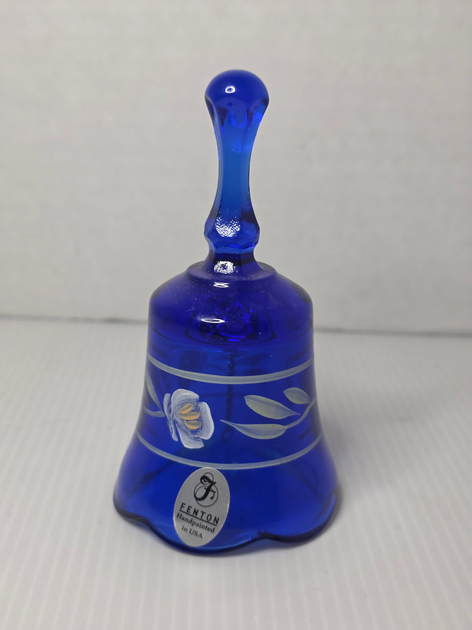 Fenton Cobalt Blue Art Glass Hand Painted Bell Signed Original Sticker (1 of 9)