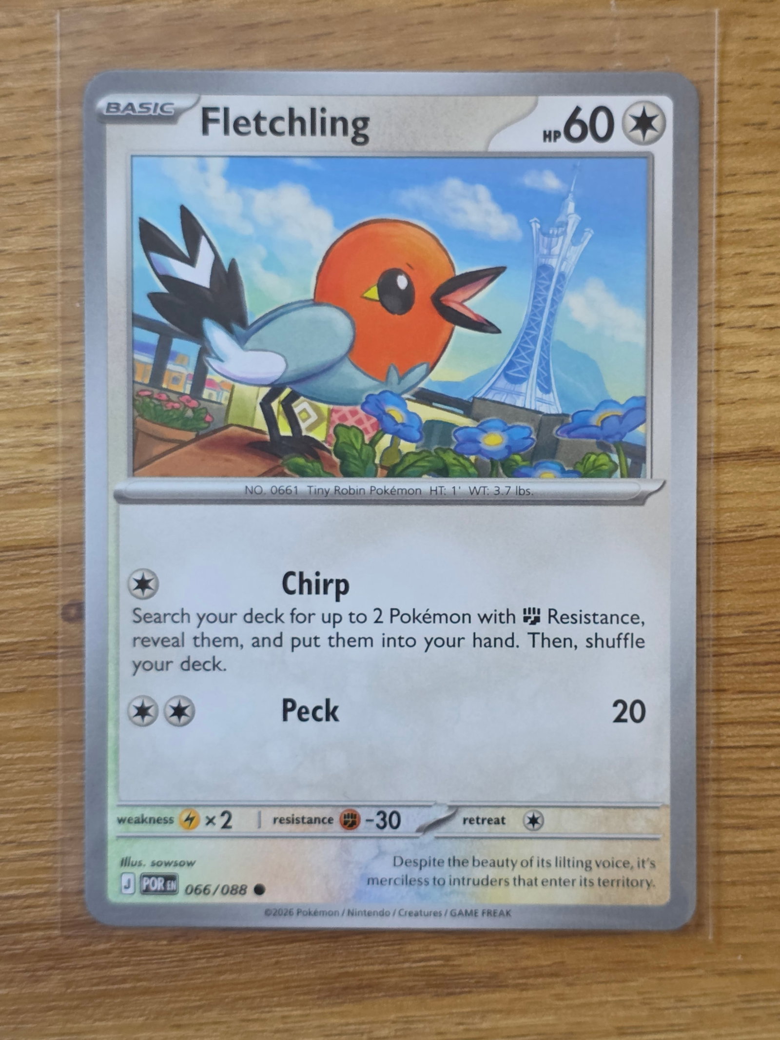 Fletchling Paradox Rift 066/088 Basic Pokemon Card (1 of 3)