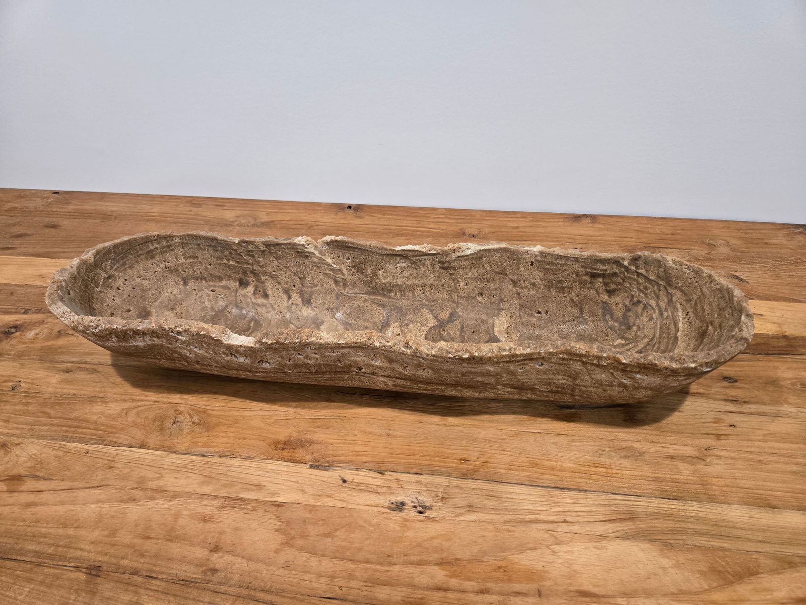 Carved Sandstone Canoe Bowl: Large Sandstone Canoe BowlThis amazing bowl was hand-crafted from 100% natural sandstone.Bowl is brand new and in great condition as shown in the photos.Length: 31.5"Depth: 9"Height: 4.75?Weight: