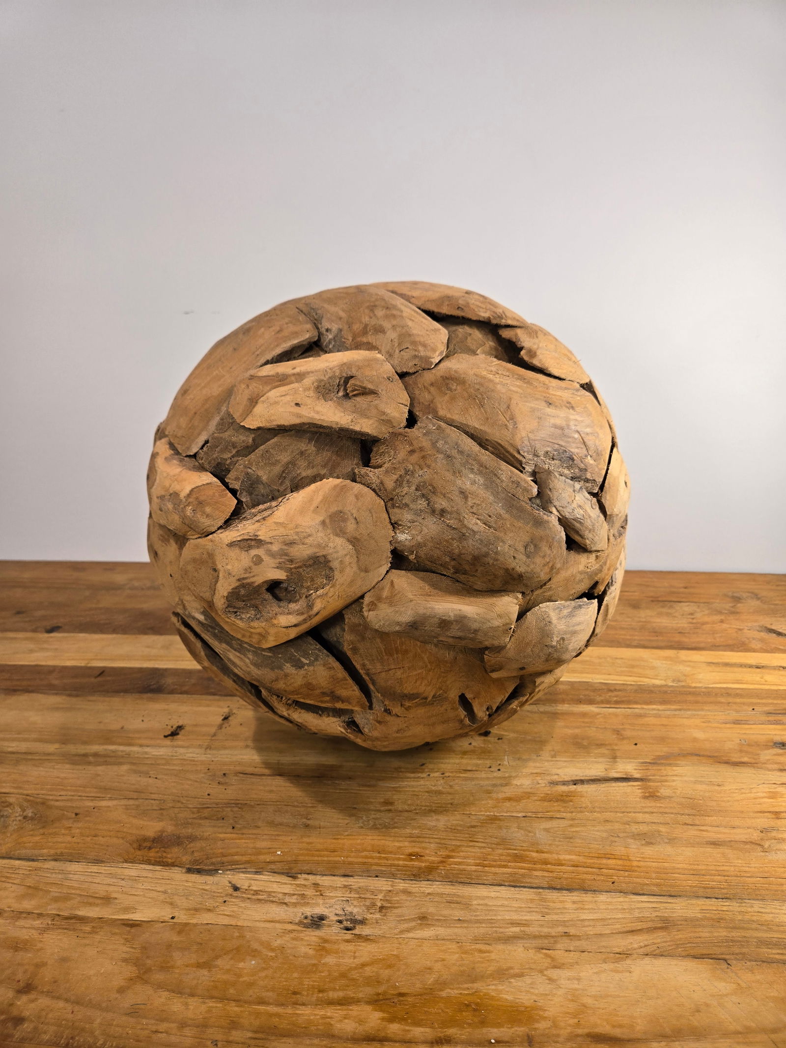 Large Teak Wood Ball: Large Teak Wood BallHand-crafted from 100% natural, sustainably harvested Indonesian teak wood.Brand new condition.Diameter: 15.5?Please feel free to reach out with any questions.Thank you.