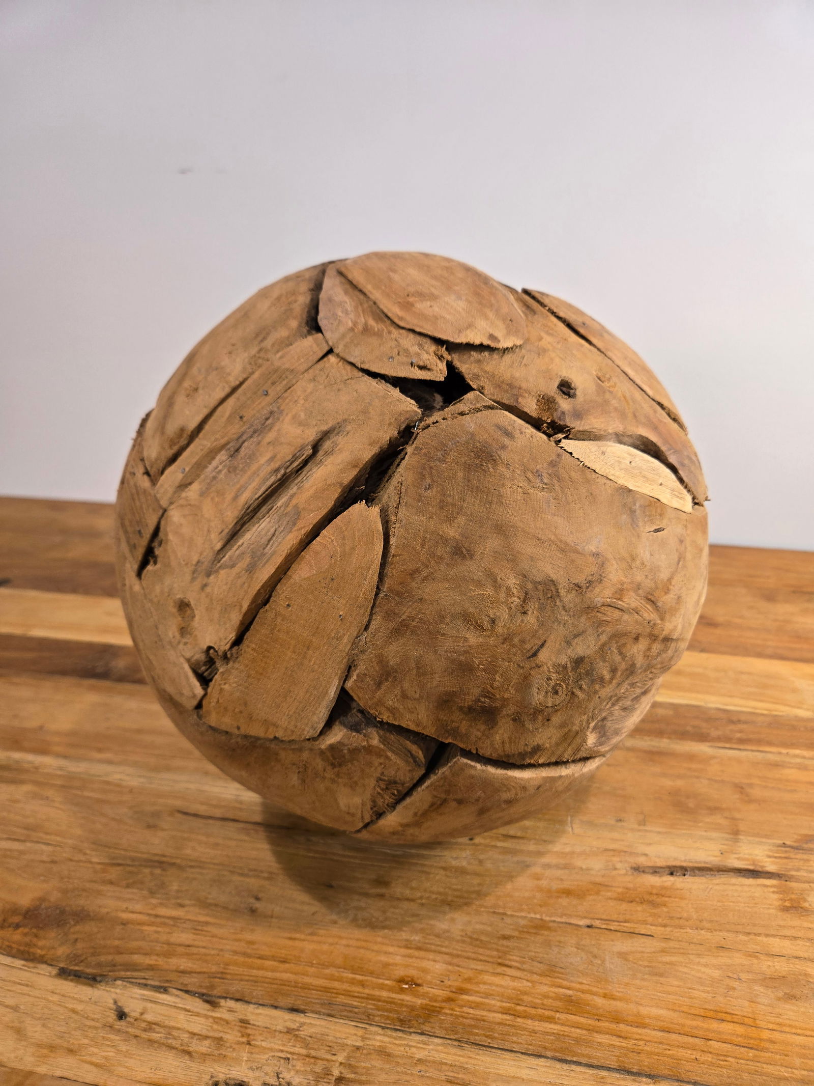 Medium Teak Wood Ball: Medium Teak Wood BallHand-crafted from 100% natural, sustainably harvested Indonesian teak wood.Brand new condition.Diameter: 12?Please feel free to reach out with any questions.Thank you.