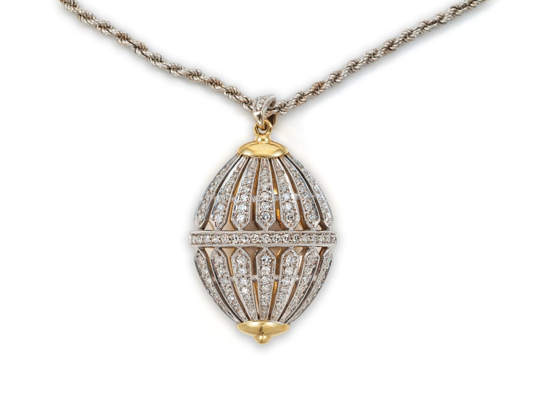 Exquisite diamond pendant on a rope chain, 18k white/yellow gold (1 of 7)