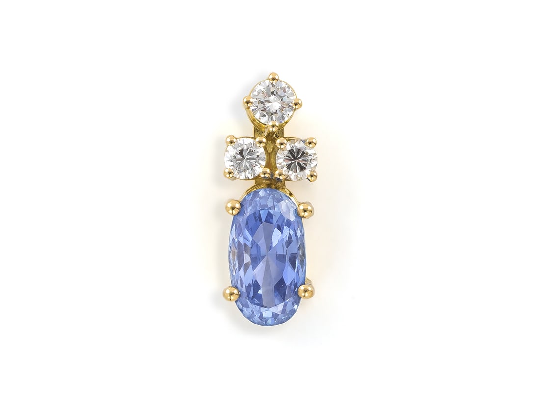 Unheated sapphire 4.663 carat brilliant-cut pendant in 585 yellow gold, with DSEF test report (1 of 7)