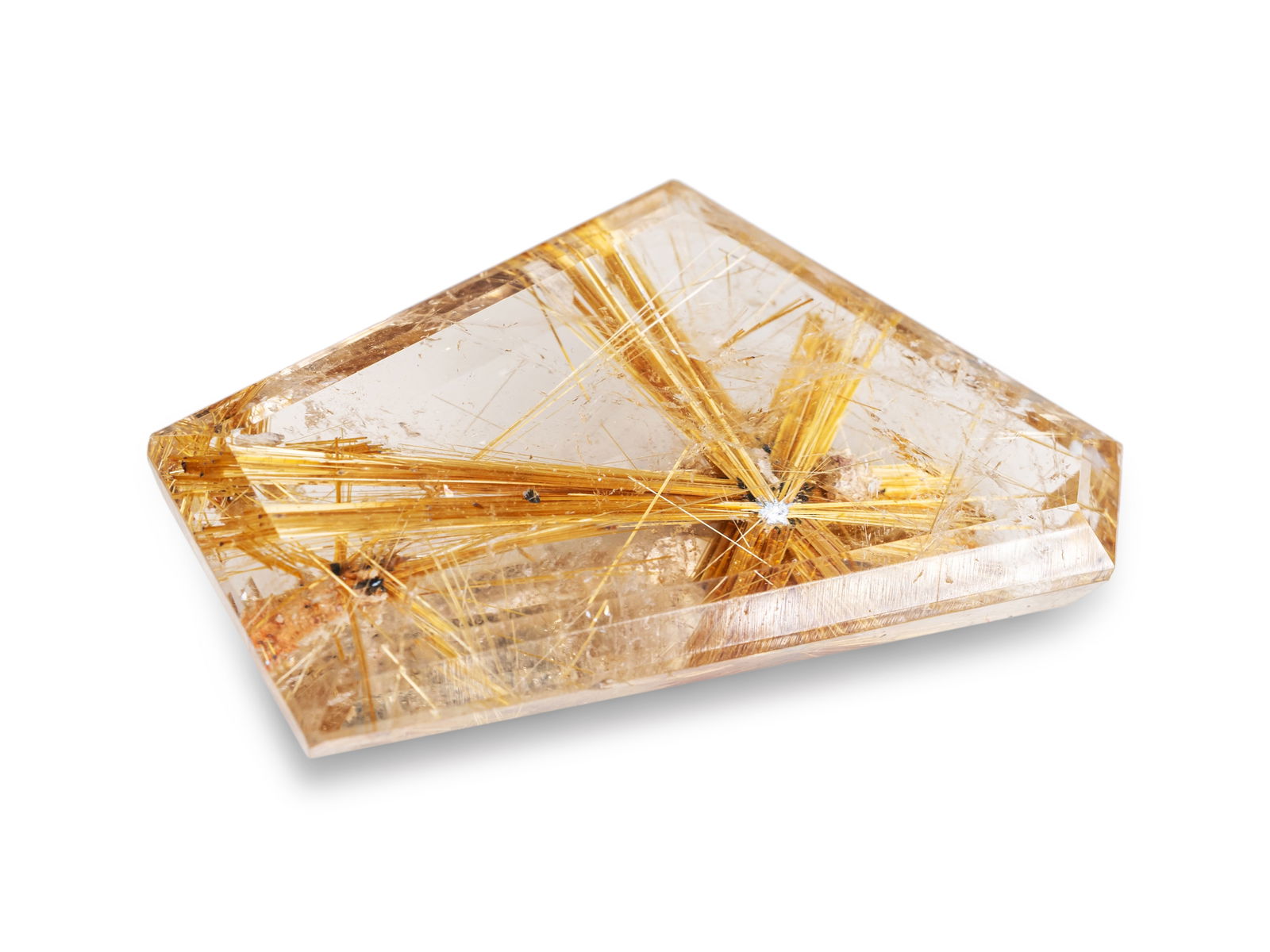 Exquisite large rutile star in rock crystal, 96.52 carats: Exquisite large rutile star in rock crystal, 96.52 caratsExquisite Brazilian rutile star in rock crystal, faceted, approximately 44 x 26 mm, weight 96.52 carats.
