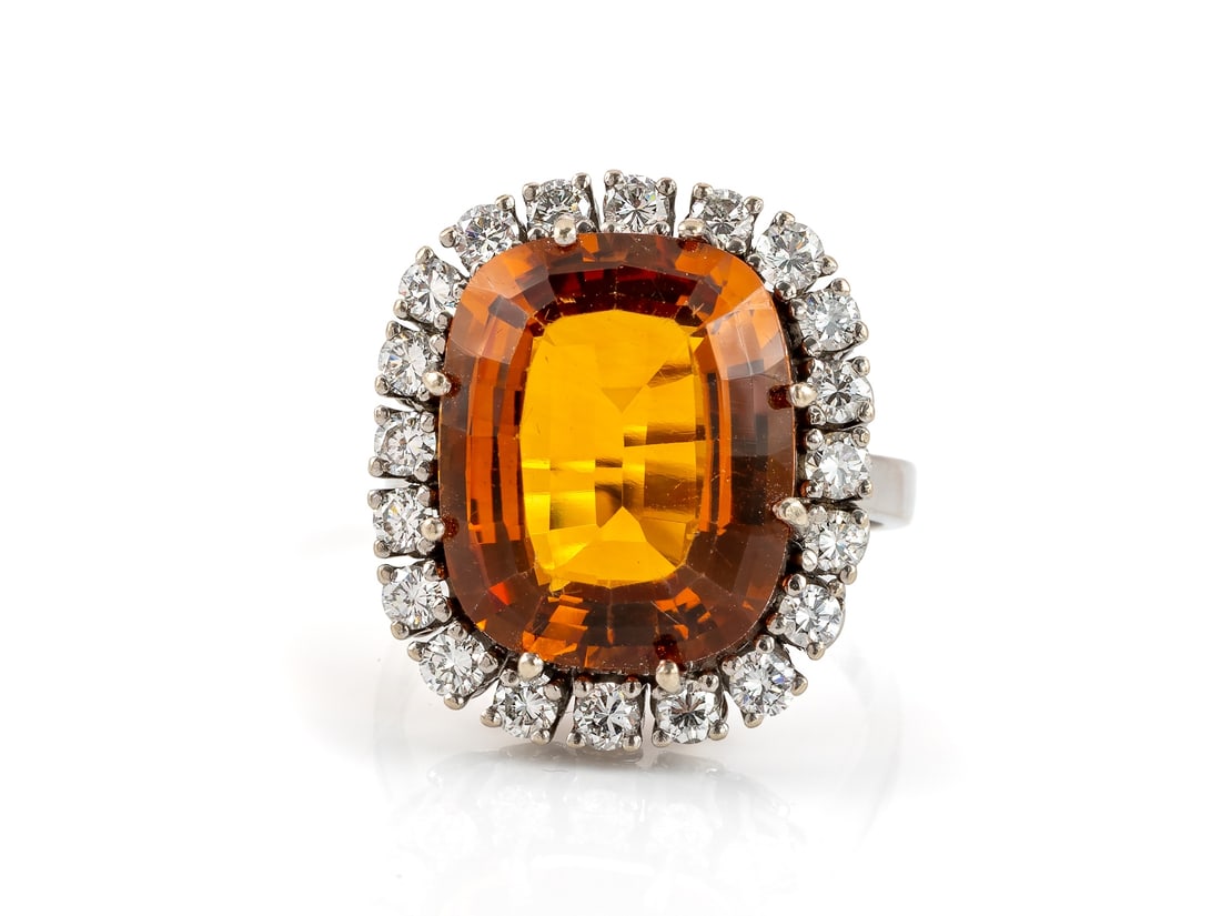 Magnificent ring in 585 white gold, with citrine and 20 brilliant-cut diamonds (1 of 4)