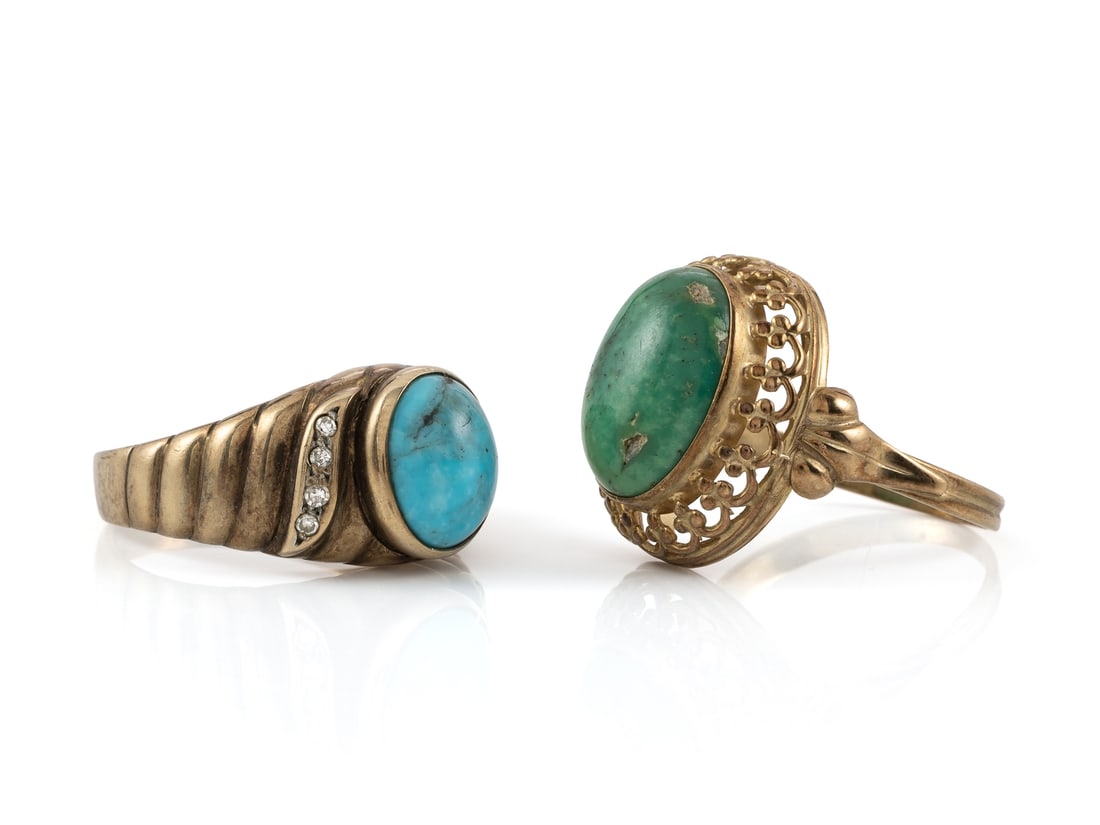 Two vintage ladies' rings with turquoise in 8 K, 333 yellow gold. (1 of 8)