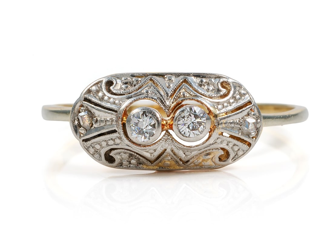 Art Deco gold ring with old-cut diamonds and diamond roses (1 of 5)