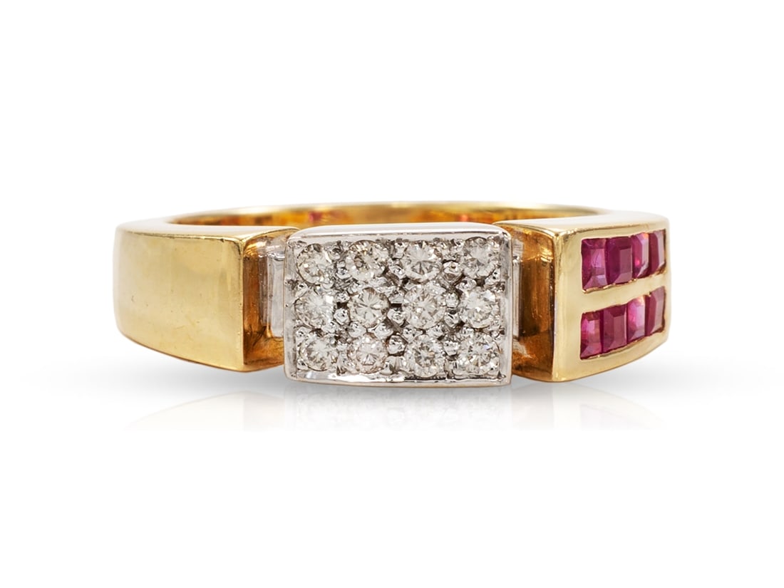 Solid Diamond and Ruby Ring in 18k Yellow and White Gold (1 of 4)
