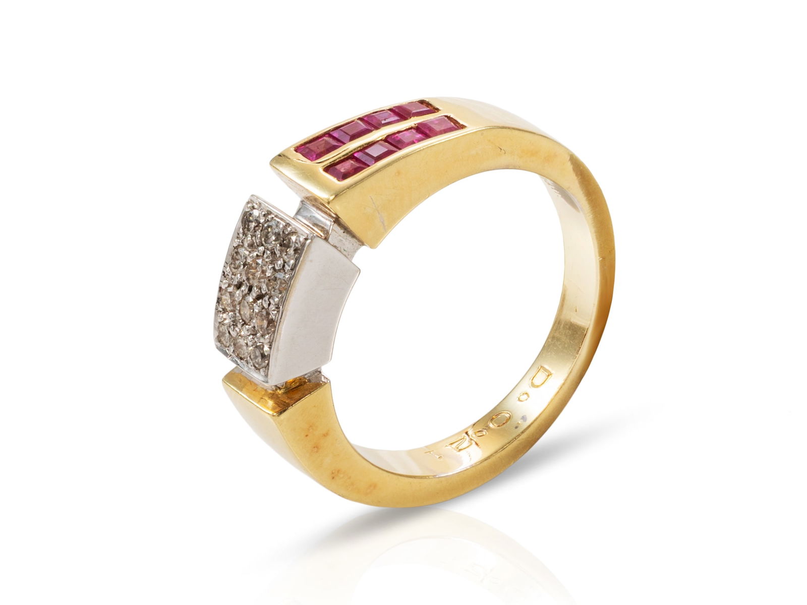 Solid Diamond and Ruby Ring in 18k Yellow and White Gold - 4