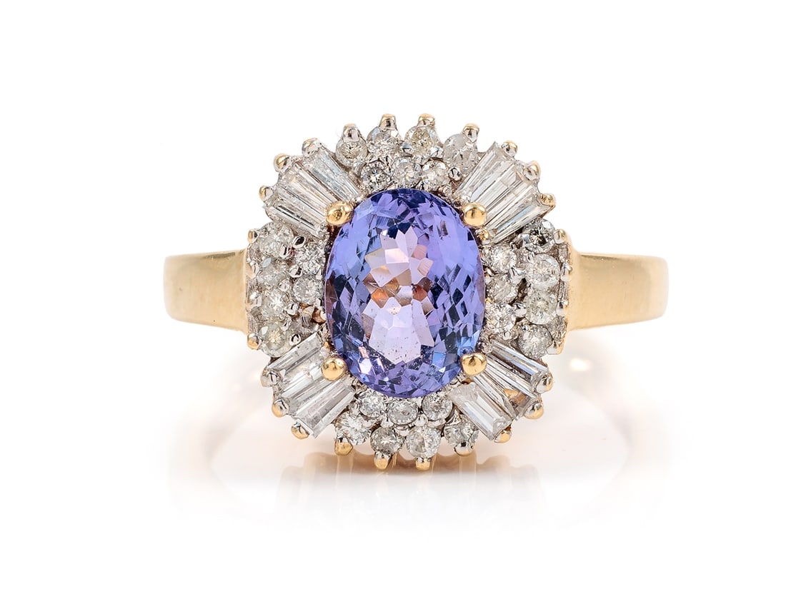 Elegant ring in 14k yellow gold, partially rhodium-plated, with tanzanite, brilliant-cut diamonds, (1 of 5)