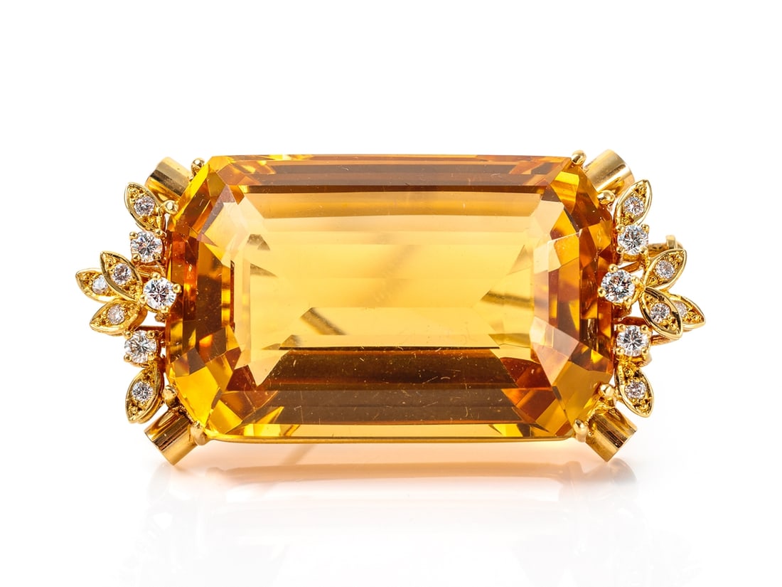 Opulent brooch, 18k yellow gold, with a large citrine and brilliant-cut diamonds (1 of 5)