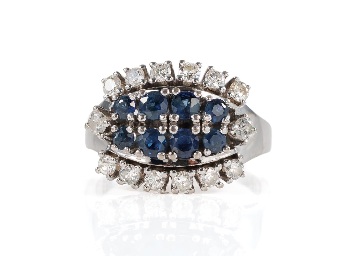 Decorative ring, 14k white gold, sapphires and brilliant-cut diamonds (1 of 4)
