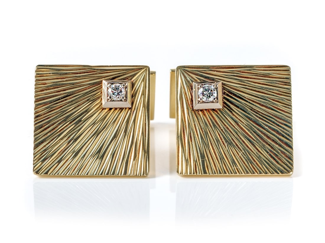 14k Yellow Gold Cufflinks with Diamonds (1 of 3)