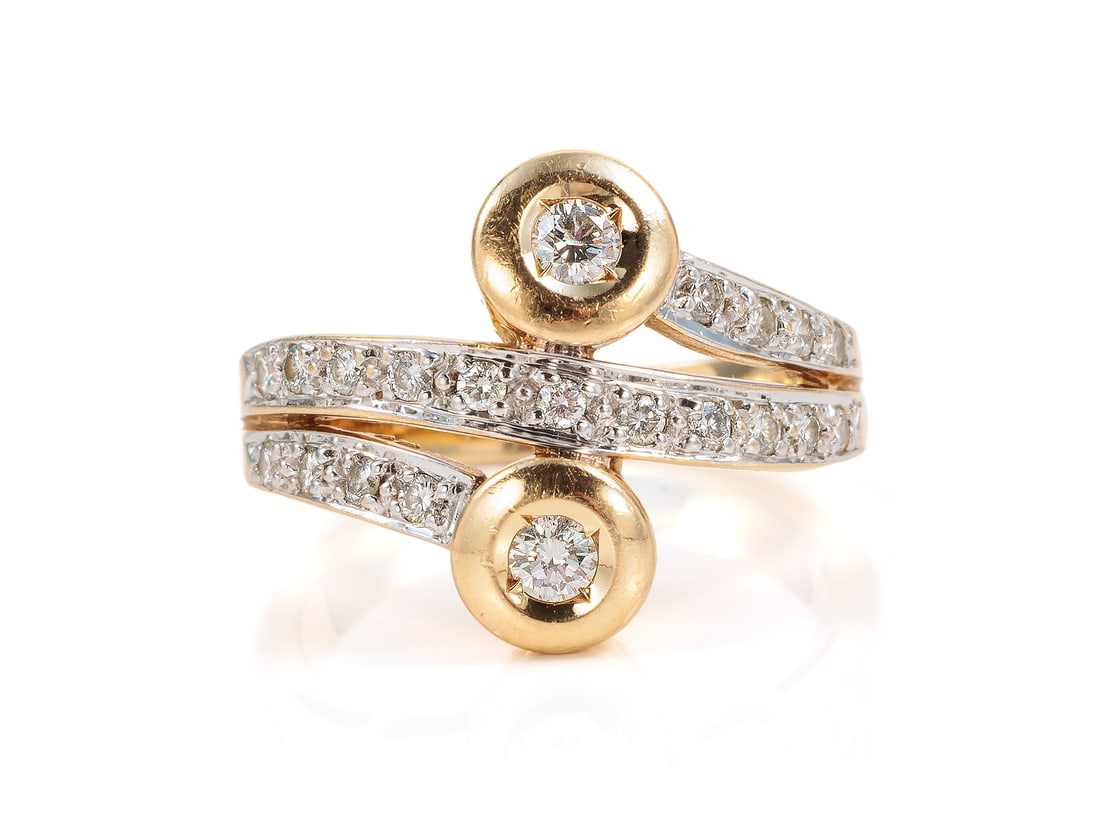 Ring in 14k yellow gold, partially rhodium-plated, with 21 brilliant-cut diamonds (1 of 5)