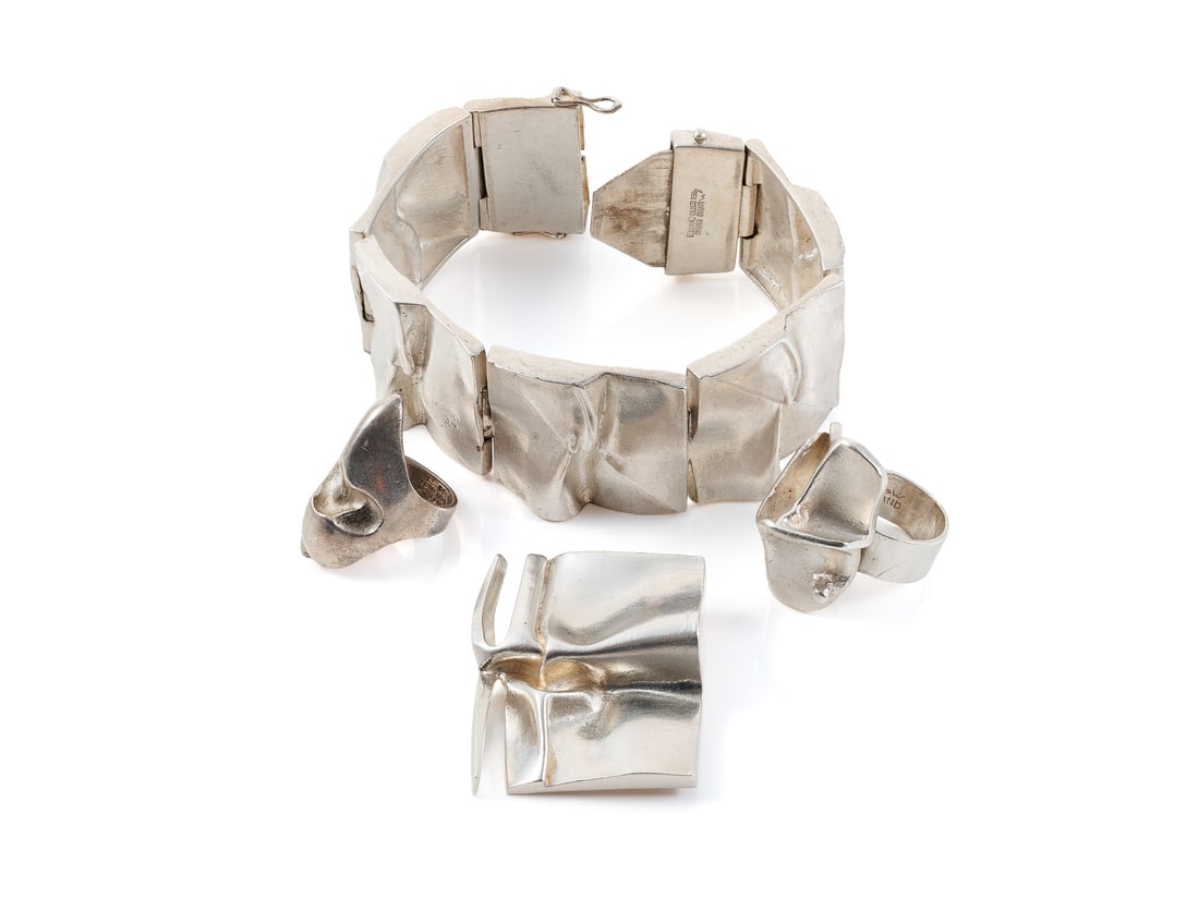 Lapponia Silver Bracelet, Brooch and Two Rings in 925 Sterling Silver, Design: Björn (1 of 9)