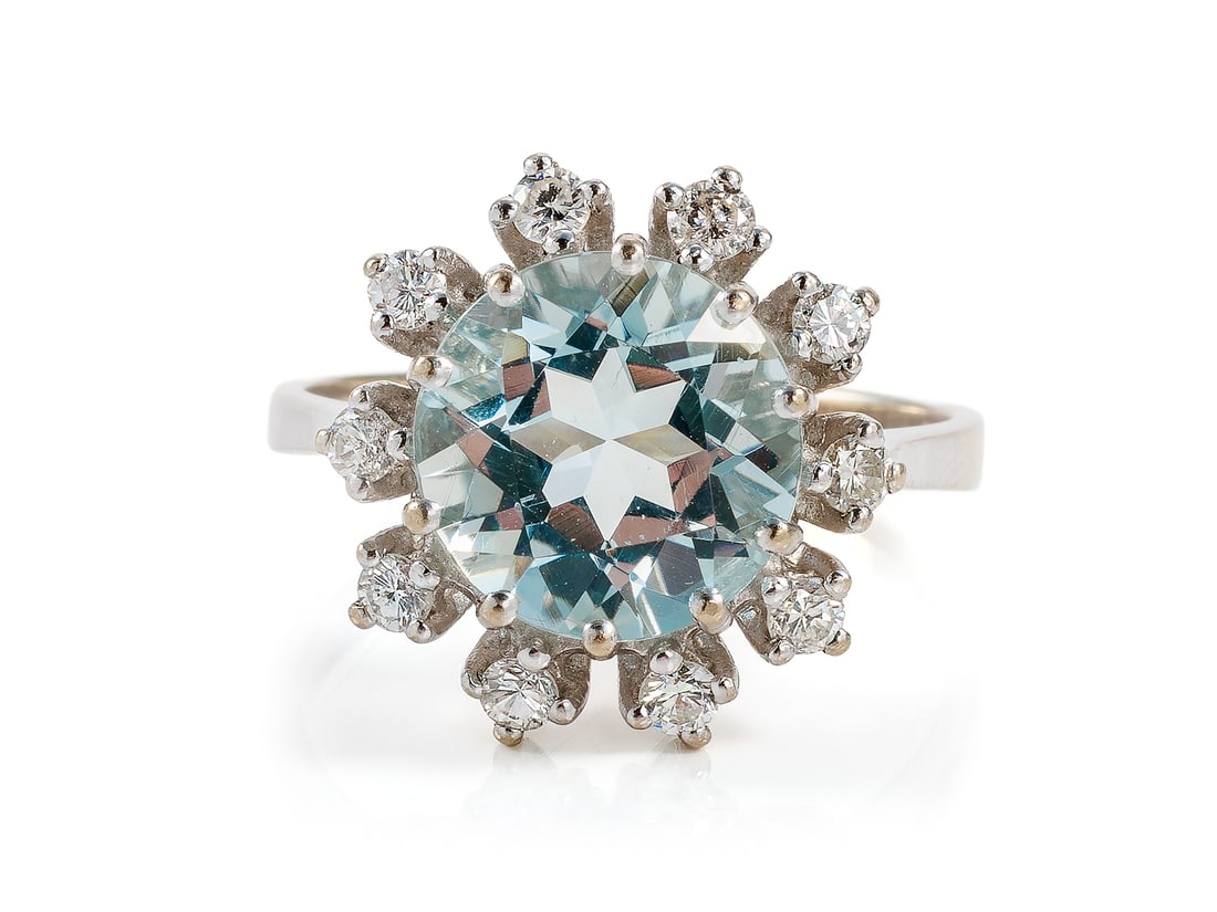 Aquamarine, white gold ring with diamonds (1 of 5)