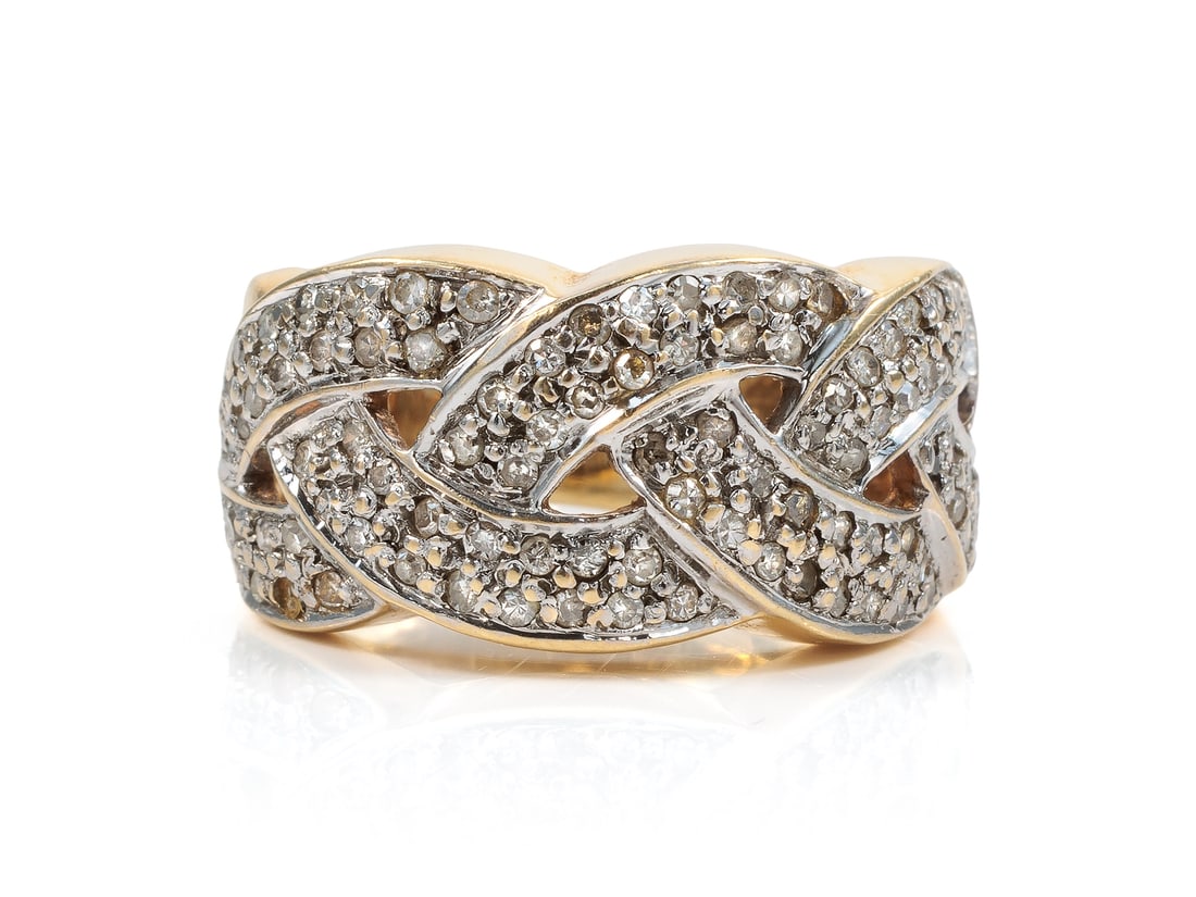 Elegant ring in 14k yellow gold, partially rhodium-plated, with octagonal diamonds (1 of 4)