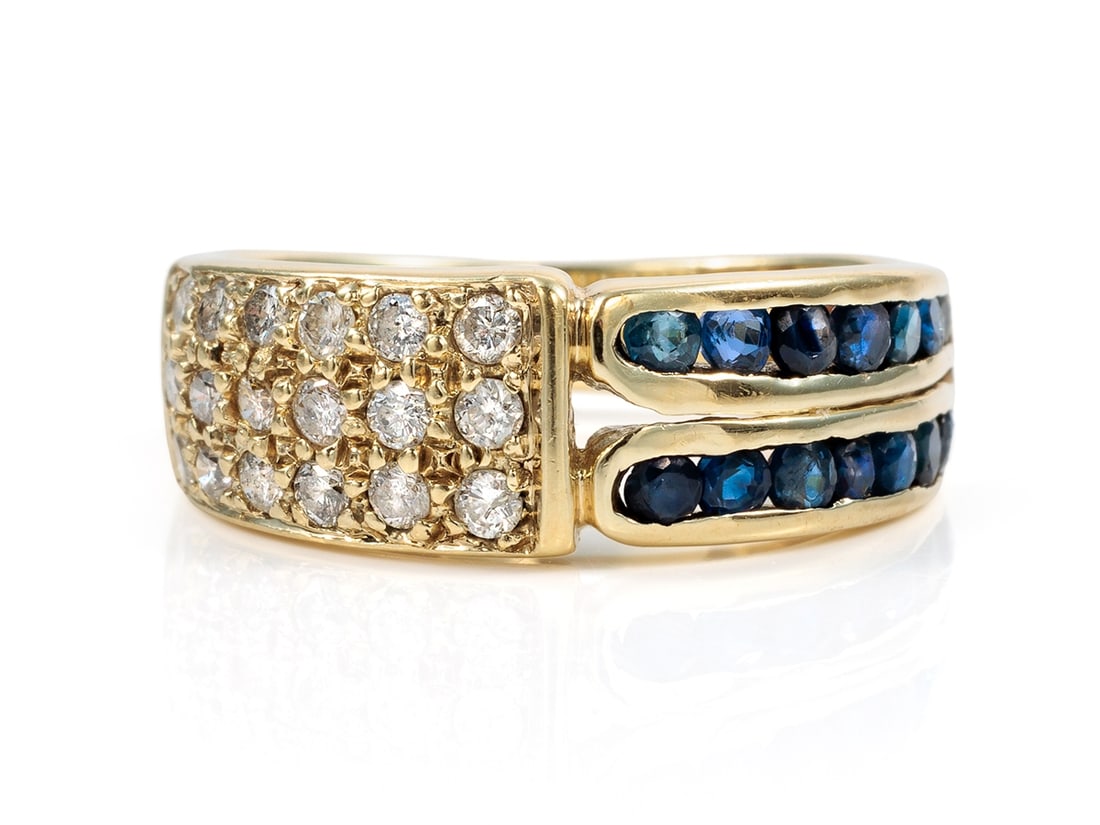 Elegant ring in 14k yellow gold, sapphires, and brilliant-cut diamonds (1 of 5)