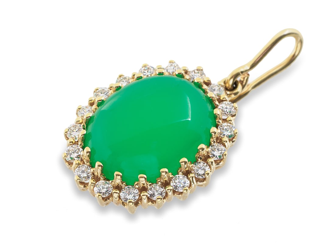 Chrysoprase pendant in 585 yellow gold, with diamonds (1 of 4)