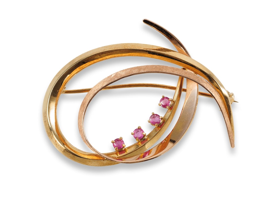 Brooch in 585 yellow/rose gold with ruby (1 of 3)