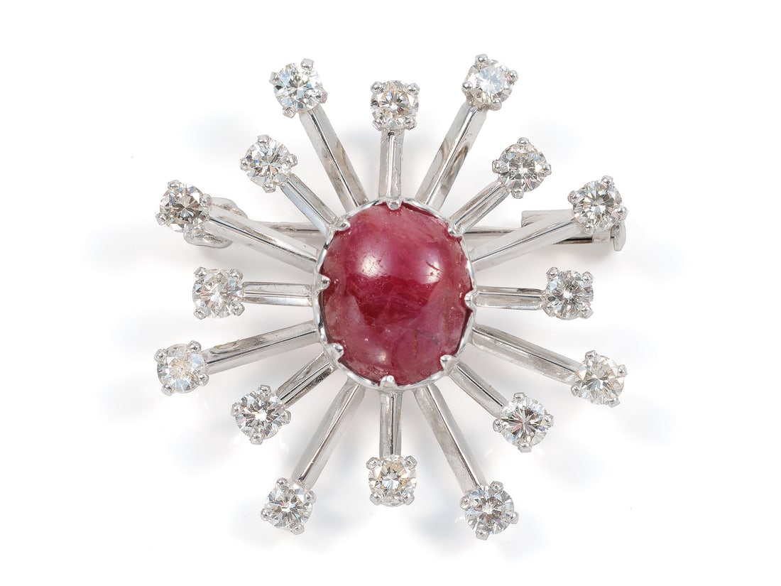 Pendant/brooch from Vienna, 585 white gold, with ruby and diamonds (1 of 4)