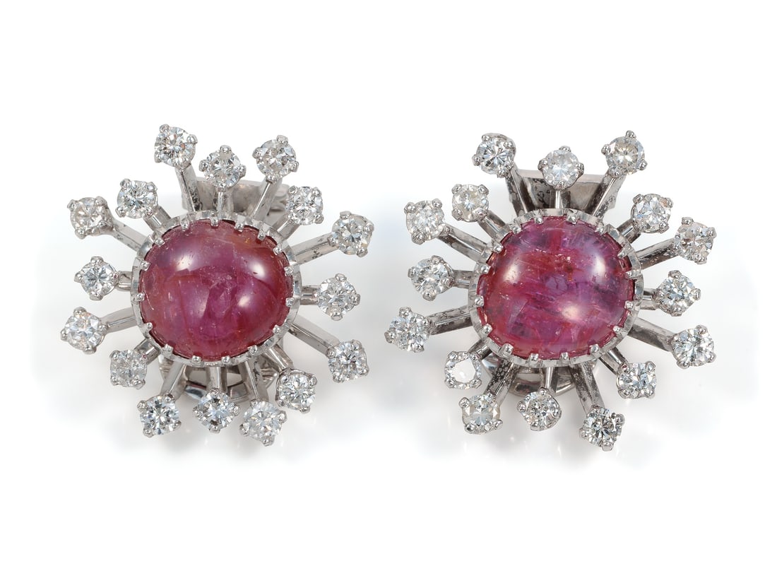 Ear clips from Vienna, 585 white gold with ruby and diamonds (1 of 3)
