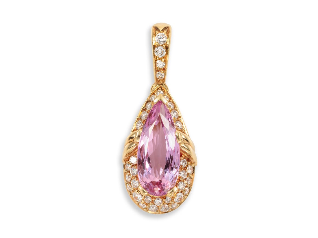Exquisite pendant in 750 yellow gold with pink tourmaline and brilliant-cut diamonds (1 of 4)