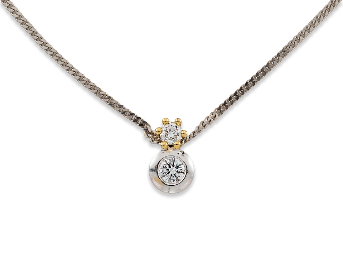 Brilliant pendant in yellow gold and white gold with chain (1 of 5)