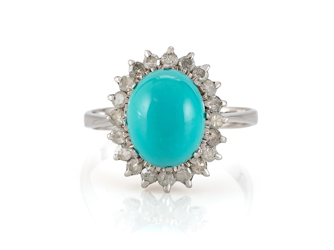 Turquoise diamond ring in 750 white gold (1 of 4)