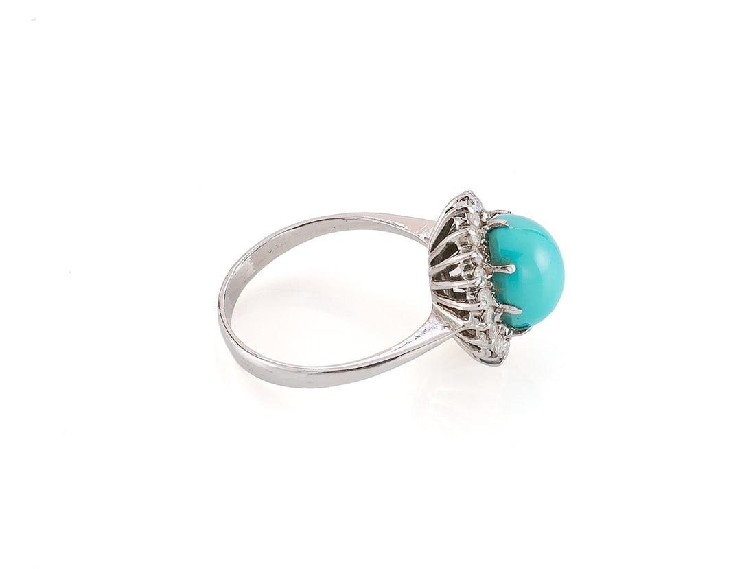 Turquoise diamond ring in 750 white gold - 3