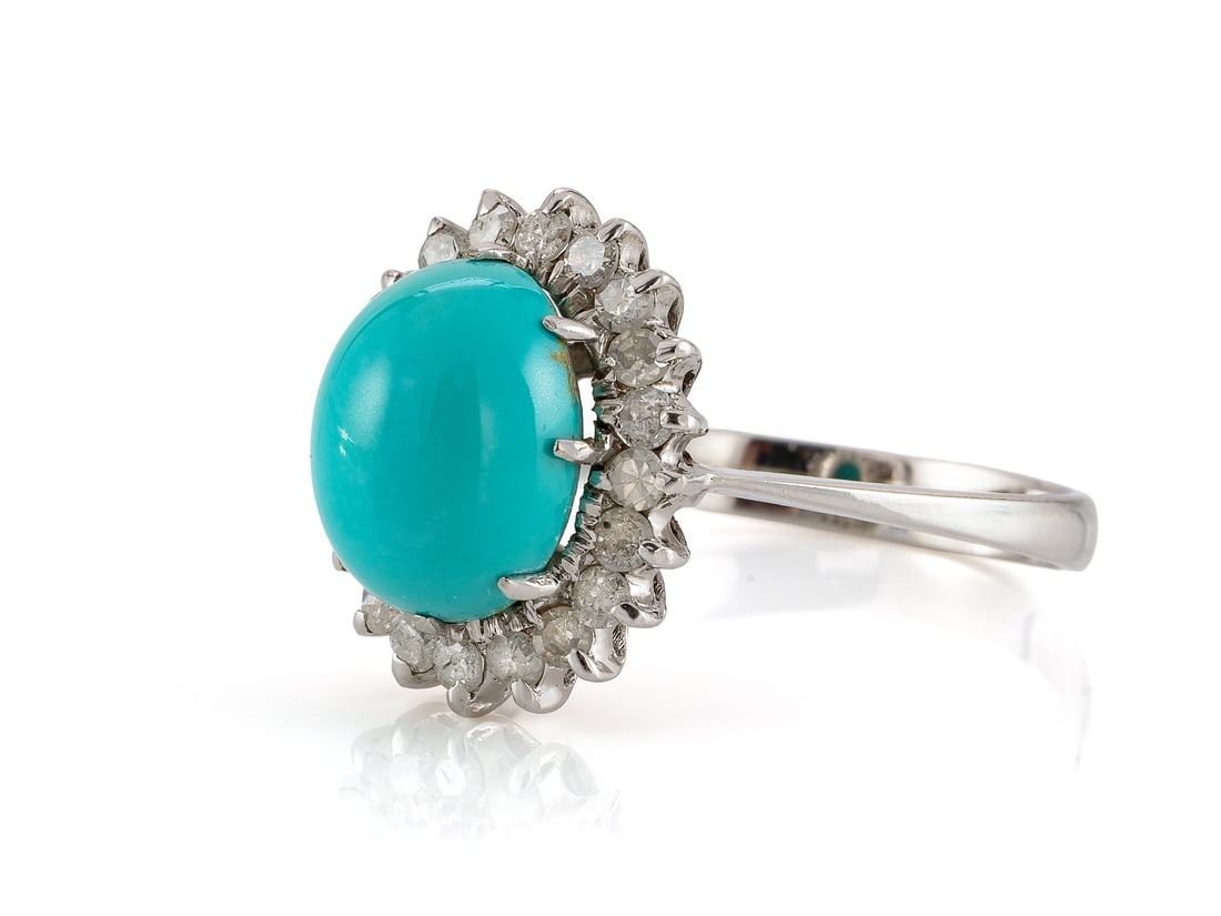 Turquoise diamond ring in 750 white gold - 4
