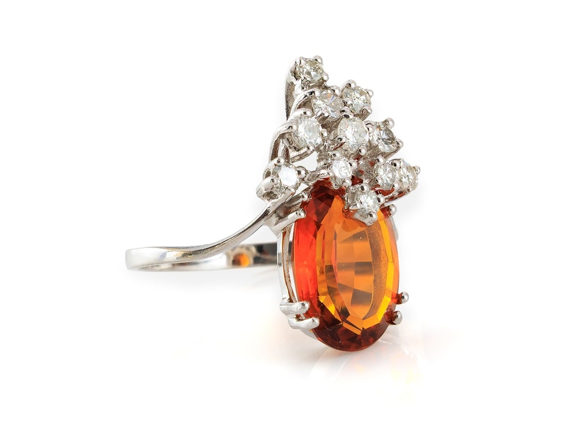 Madeira-coloured citrine ring in 585 white gold with brilliant-cut diamonds (1 of 5)