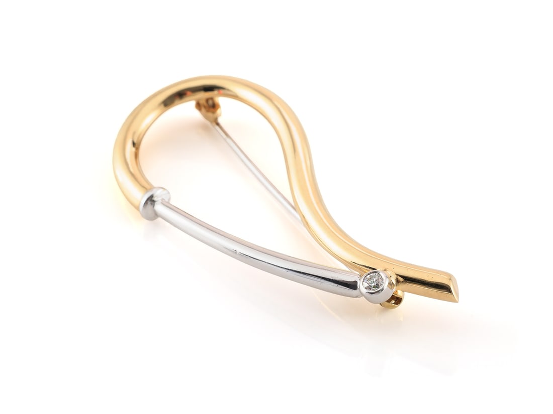 Modern brooch made of 585 yellow and white gold, with diamond (1 of 4)