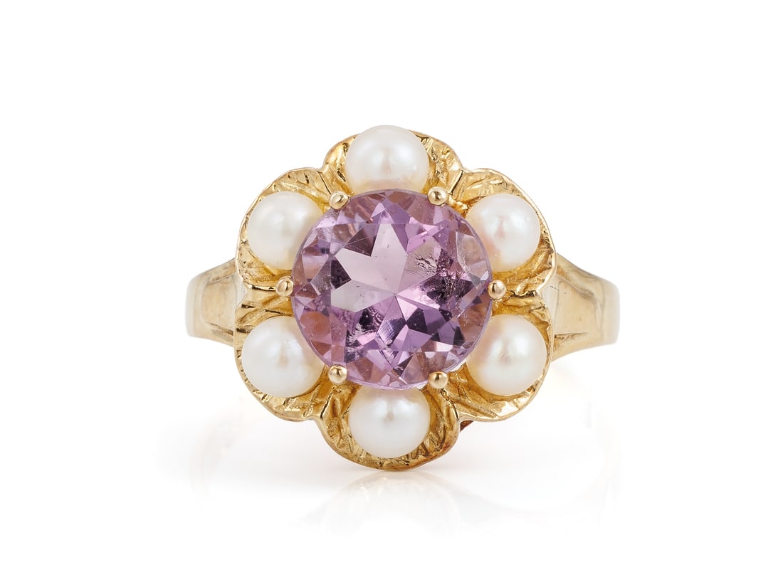 Amethyst cultured pearl ring in 585 yellow gold (1 of 4)
