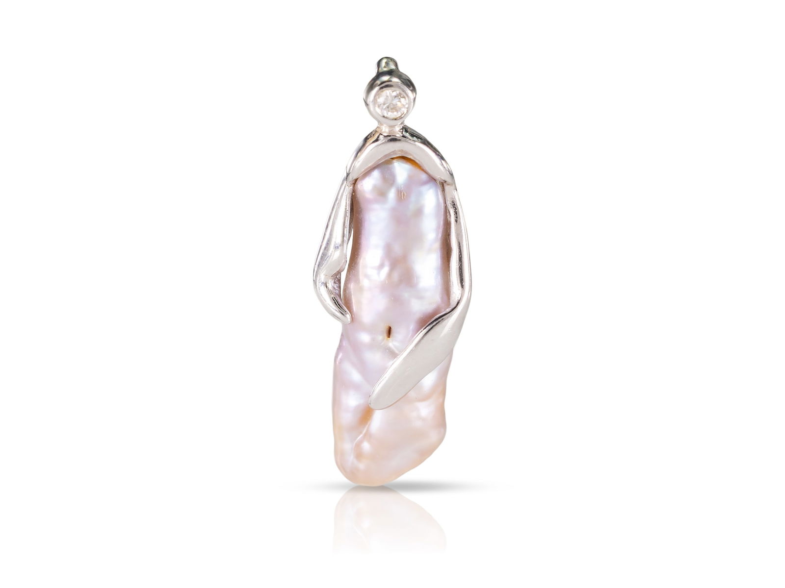 Pendant in 585 white gold, with baroque freshwater cultured pearl and brilliant-cut diamond (1 of 4)