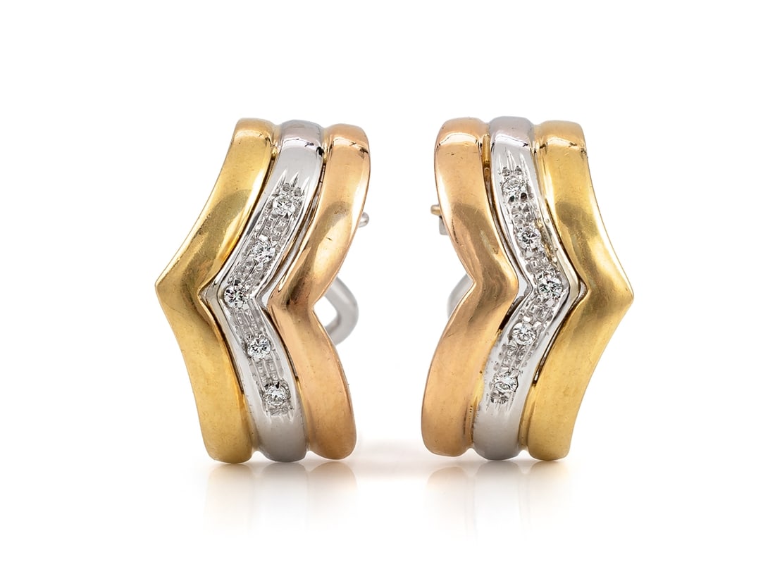Three-tone gold clip-on earrings, 18k (750) with diamonds (1 of 4)
