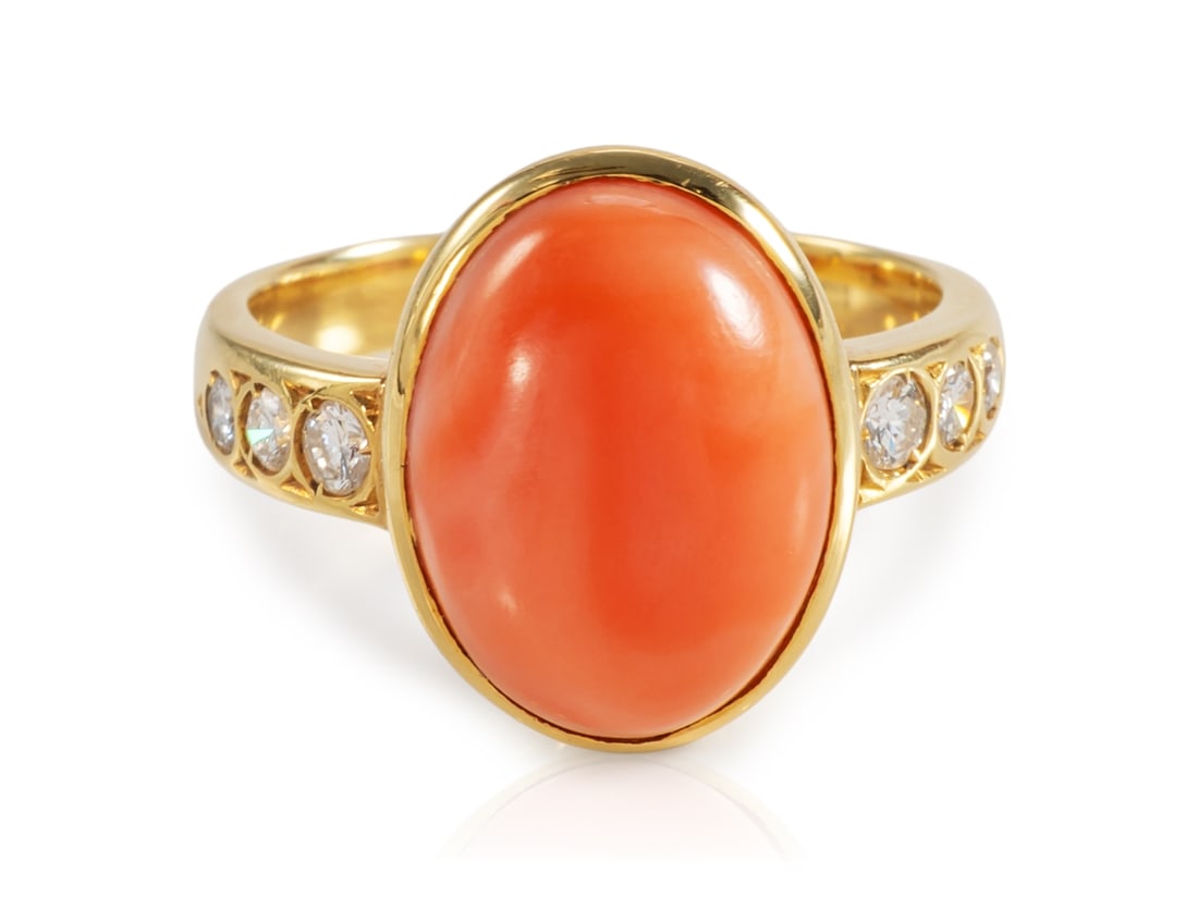 Coral and Diamond Ring in 18k Yellow Gold (1 of 4)