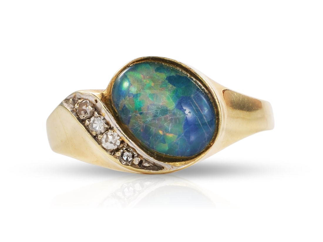585 yellow gold ring with opal triplet and diamonds (1 of 5)