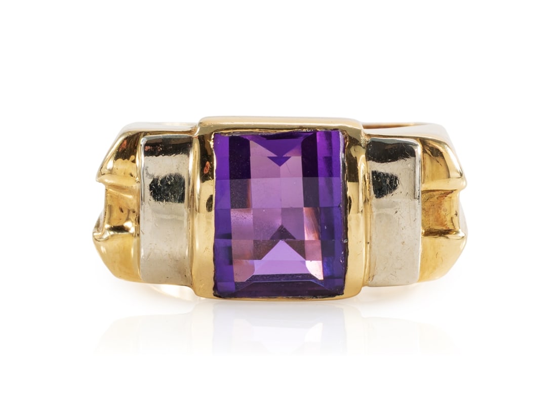 Decorative amethyst ring in 585 yellow gold and white gold (1 of 4)
