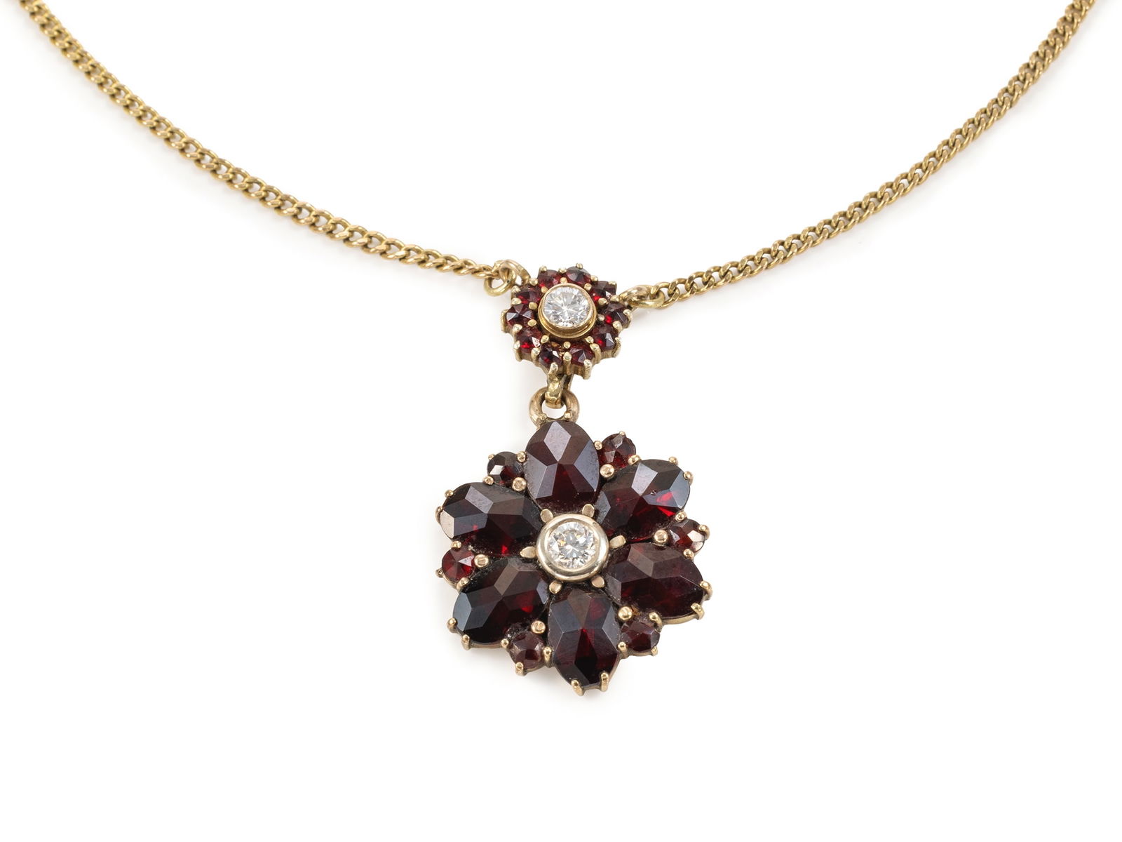 Vintage Garnet Necklace in 333 Yellow Gold, Marriage Set with Two Brilliant-Cut Diamonds (1 of 6)