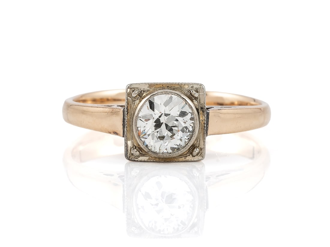 Antique Art Deco solitaire ring in yellow gold with an old-cut diamond (1 of 5)