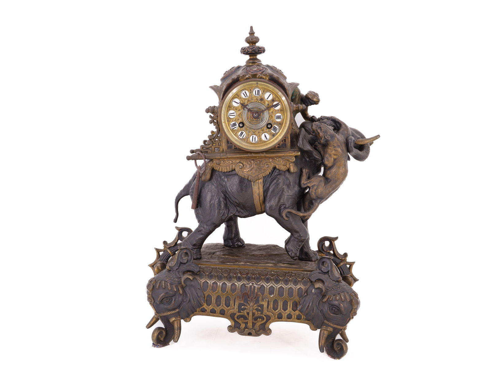 Monumental mantel clock with elephant and tiger group, France, second half of the 19th century (1 of 4)