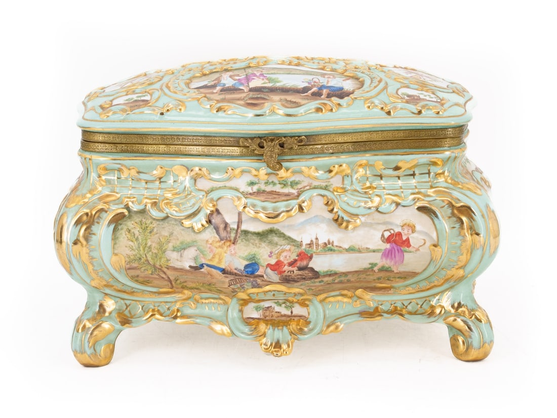 Large lidded box, porcelain painting by Gustav Adolf Stulz AG, Strasbourg, circa 1900 (1 of 7)
