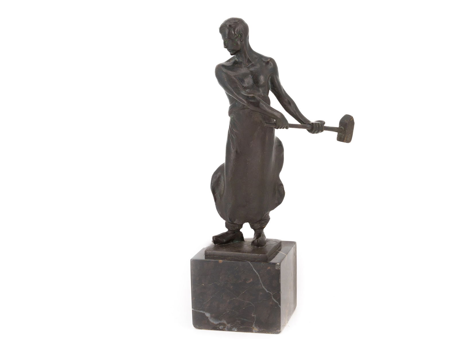 Franz Iffland (1862-1935), bronze sculpture "The Blacksmith," after 1900: Franz Iffland (1862-1935), bronze sculpture "The Blacksmith," after 1900Bronze sculpture depicting a blacksmith at work, sculpted with exaggerated muscle tension. Dark patinated bronze, standing on a