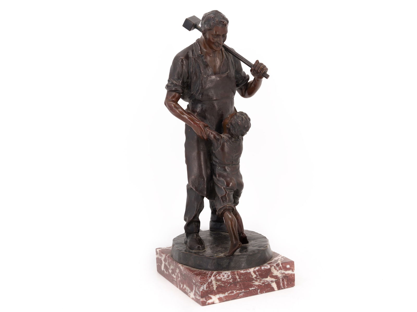 Bronze sculpture, "Blacksmith with Child," circa 1900 (1 of 5)