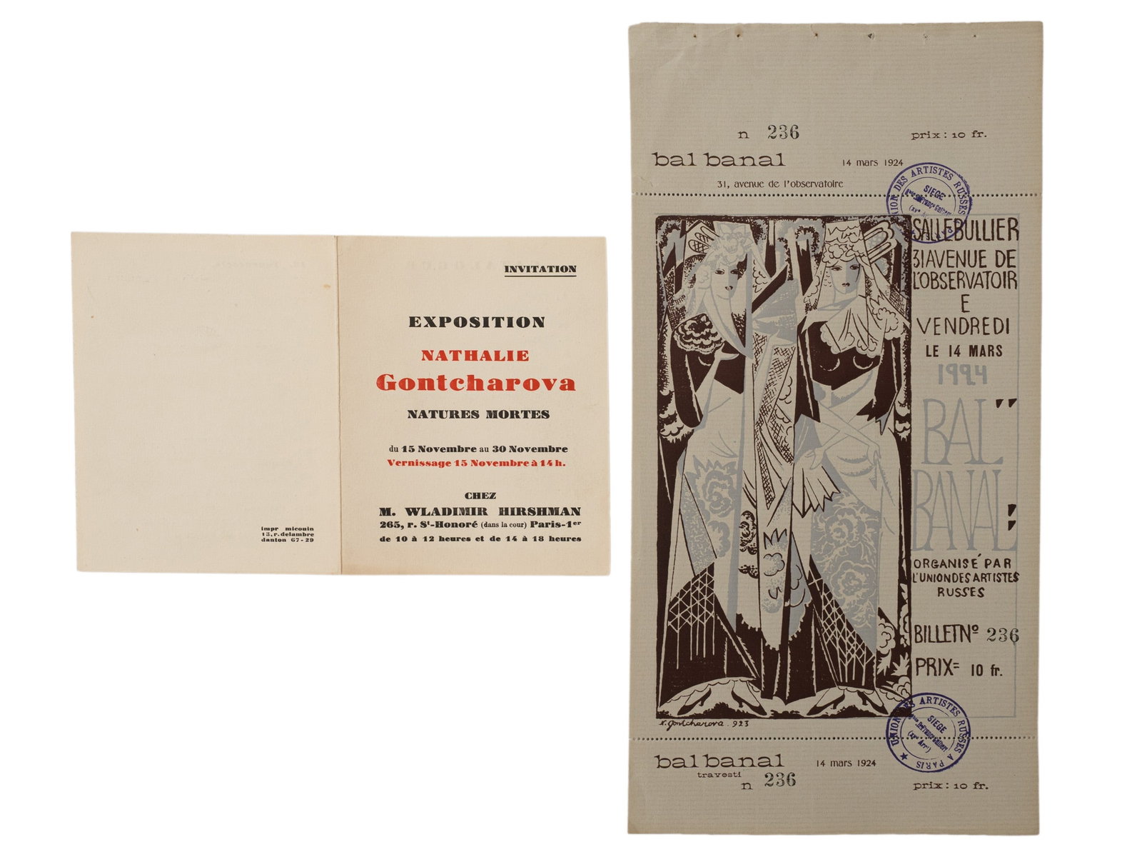 Natalia Gontcharova (1881-1962), woodcut on wove paper, Grand Bal des Artistes Travesti, Paris 1923: Natalia Gontcharova (1881-1962), woodcut on wove paper, Grand Bal des Artistes Travesti, Paris 1923Natalia Gontcharova (1881-1962), woodcut "Spanish Dancer" on wove paper, signed in the print. Admissi